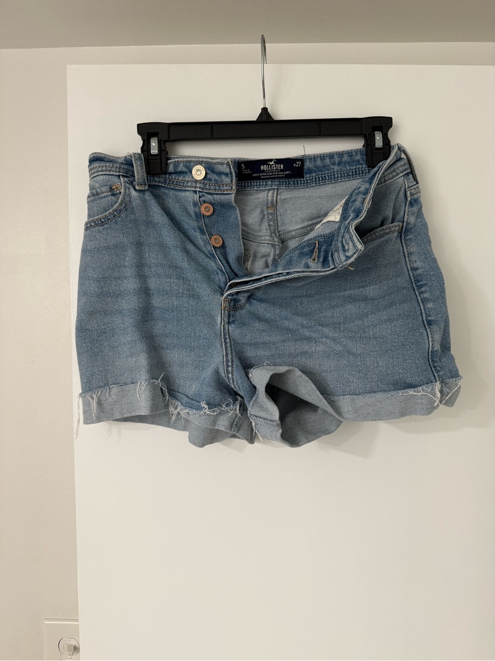 Hollister Washed Light Blue Denim Roll-Cuff Shorts